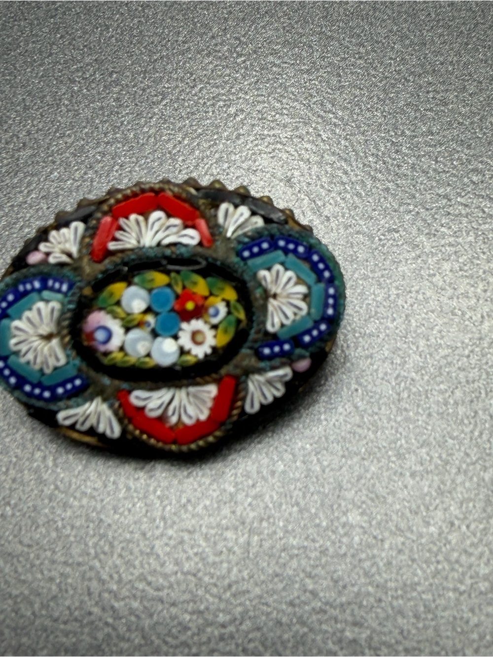 Vintage Millefiori Micro Mosaic Floral Oval Pin #53mo